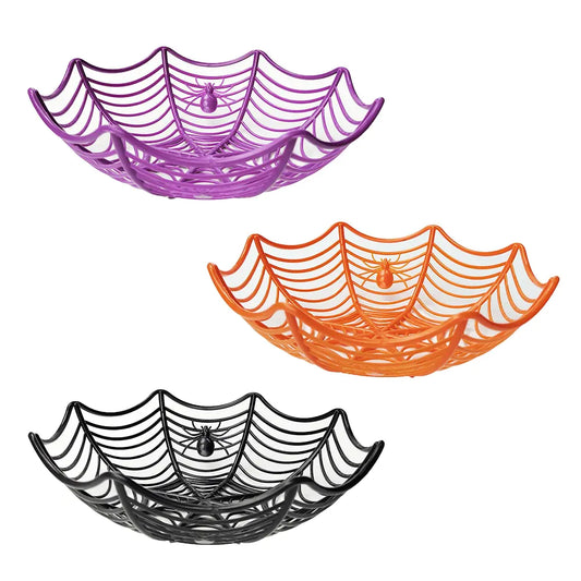 Halloween Candy Basket: Black Orange Spider Web Design for Trick or Treat Decoration